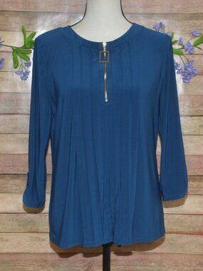 Perception Concept Deep Teal Size M Bouse Top Office Career 3/4 Roll Non Iron